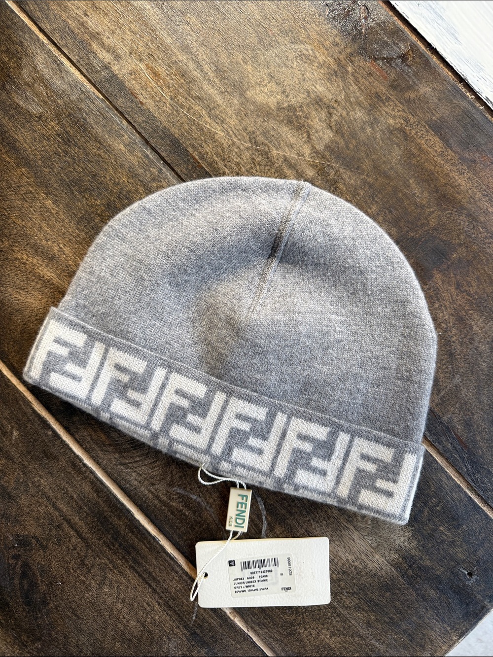 Fendi Gray and Light Gray FF Logo Knit Beanie